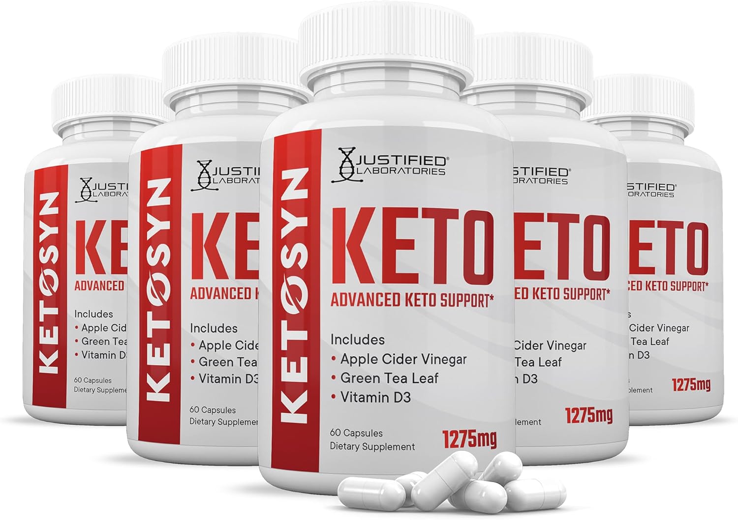 5 Pack Ketosyn Keto ACV Pills 1275MG Blend Capsule with Apple Cider Vinegar, Olive Oil, Green Tea - 300 Capsules