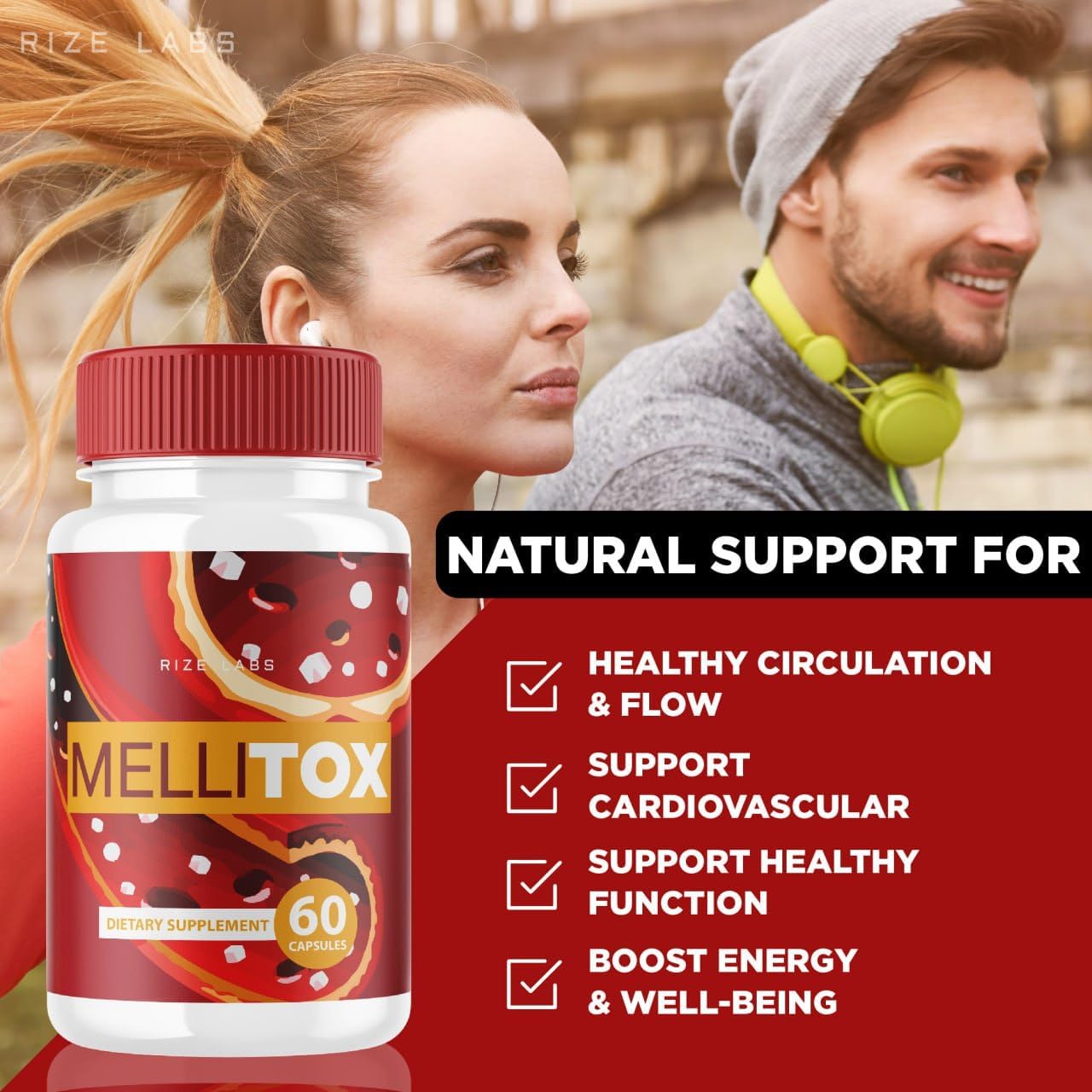 5 Pack MelliTox Capsules - Maximum Strength Formula for Body Detox - 300 Capsules - Healthy Cells Support - Rize Labs Supplement