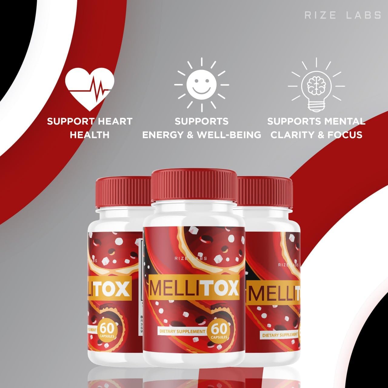 5 Pack MelliTox Capsules - Maximum Strength Formula for Body Detox - 300 Capsules - Healthy Cells Support - Rize Labs Supplement