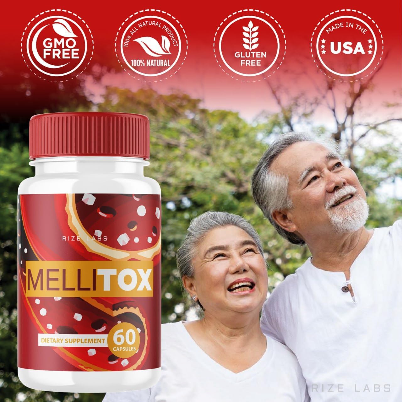 5 Pack MelliTox Capsules - Maximum Strength Formula for Body Detox - 300 Capsules - Healthy Cells Support - Rize Labs Supplement