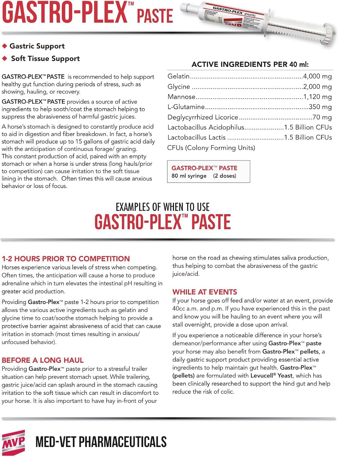 5-Pack MVP Gastro-Plex Paste: 10 Doses Gastric Stress Relief for Horses