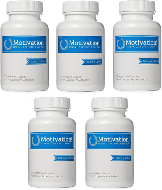 5-Pack of Herbal Caffeine and Energy Supplements for Motivation and Focus