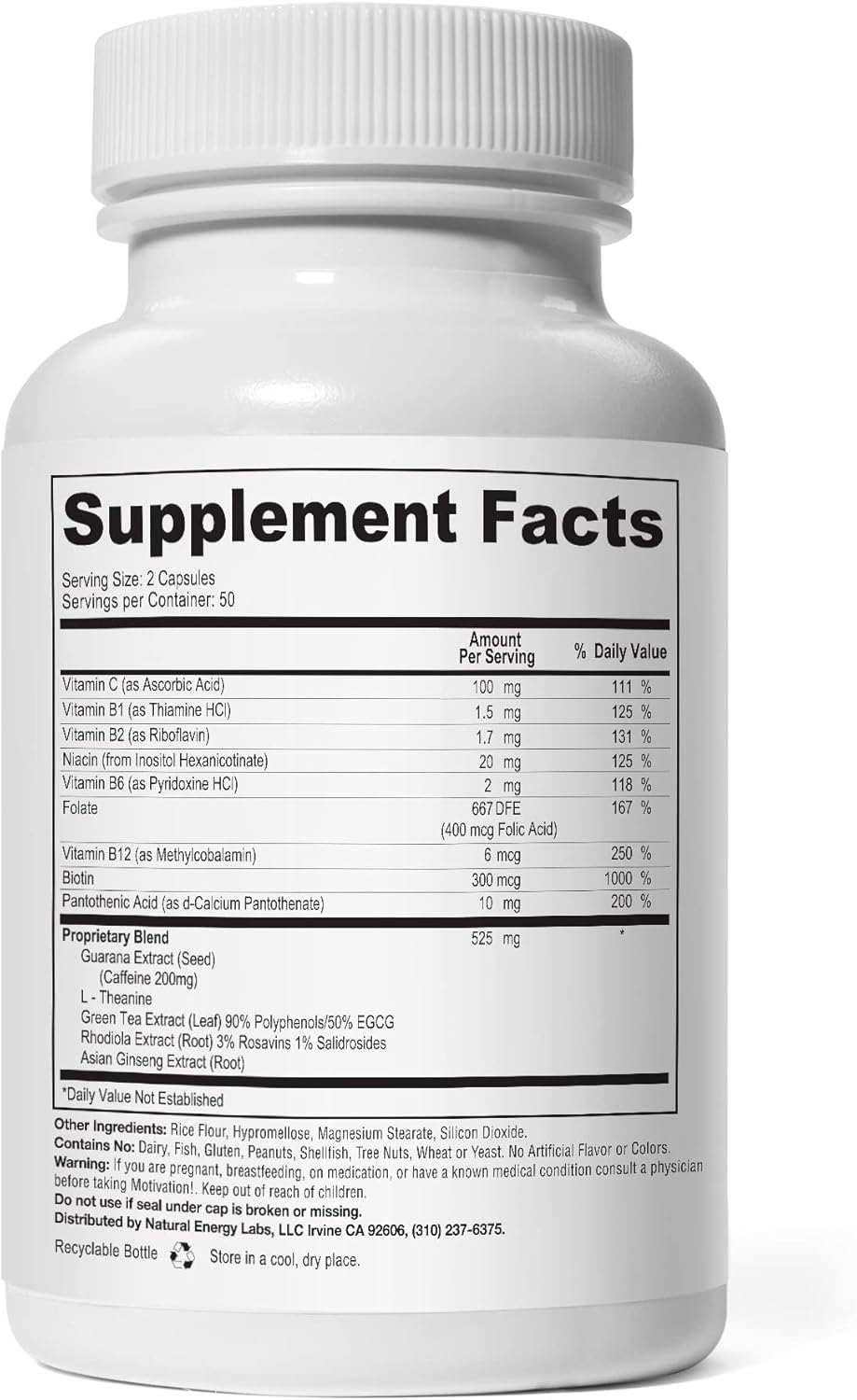 5-Pack of Herbal Caffeine and Energy Supplements for Motivation and Focus