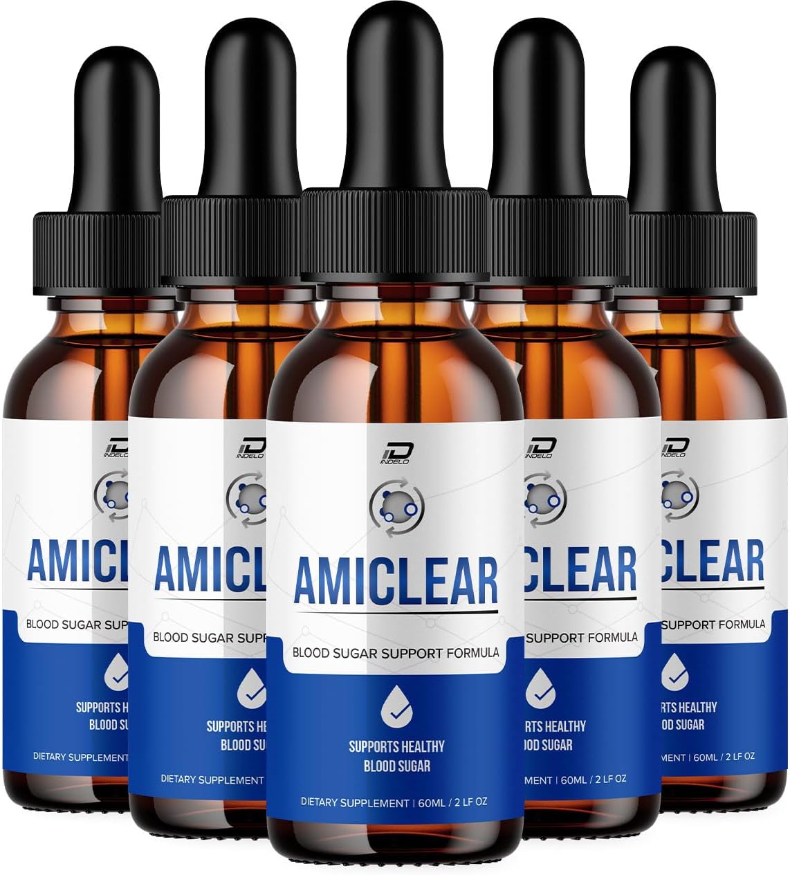 5 Pack of Indelo Amiclear Liquid Drops - Grape Seed Extract - Extra Strength Dietary Supplement Drops - 300 ML Each