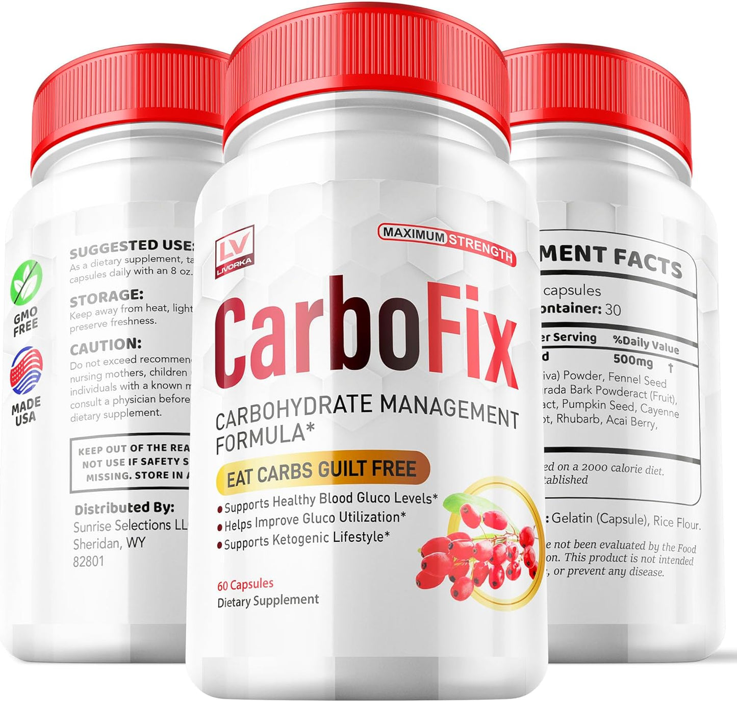 5 Pack of LIVORKA Carbofix Pills - 60 Pills per Bottle for 30 Day Supply