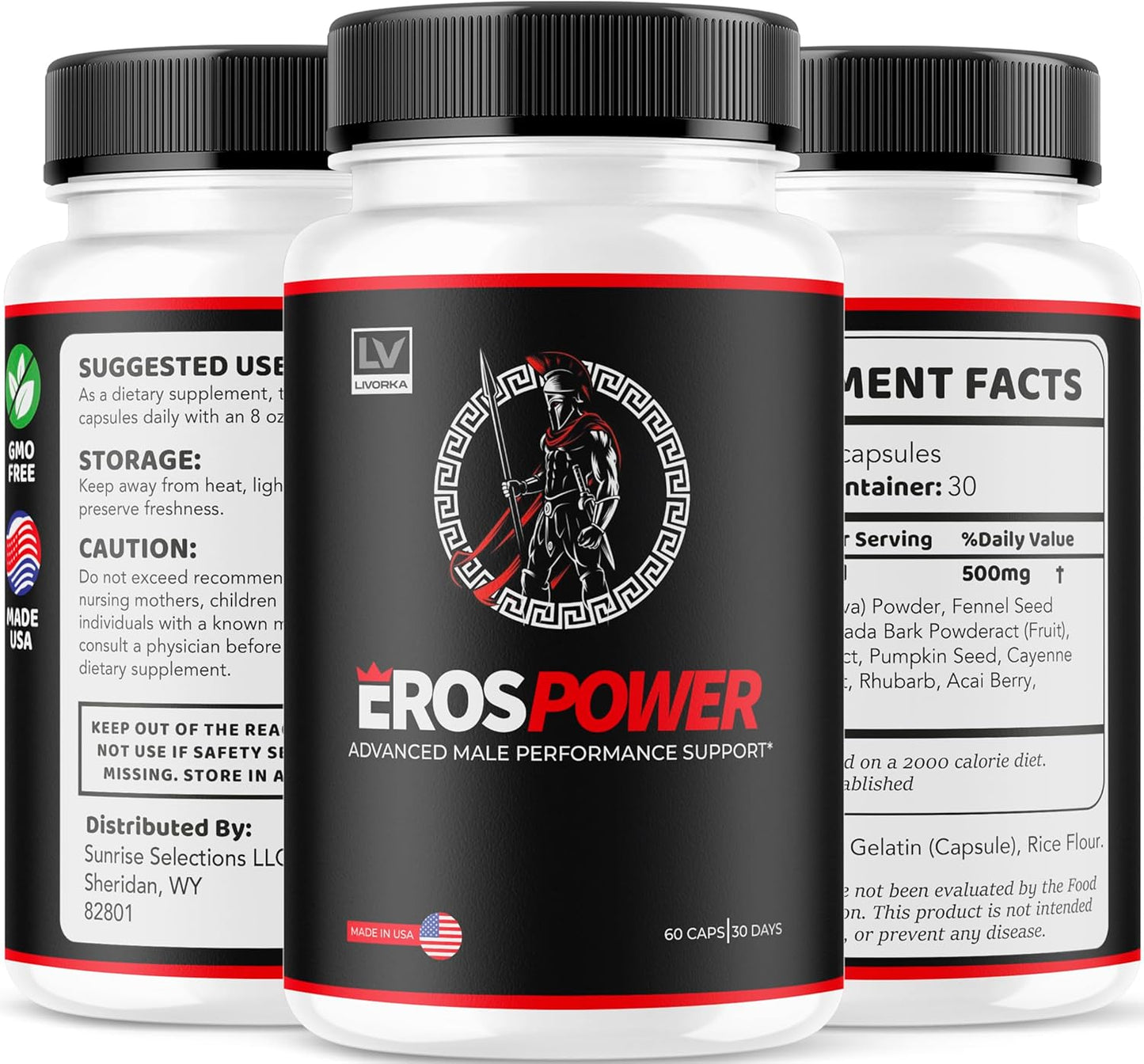 5 Pack of LIVORKA Eros Power Supplement for Men - Advanced Formula with 300 Capsules for 5 Months