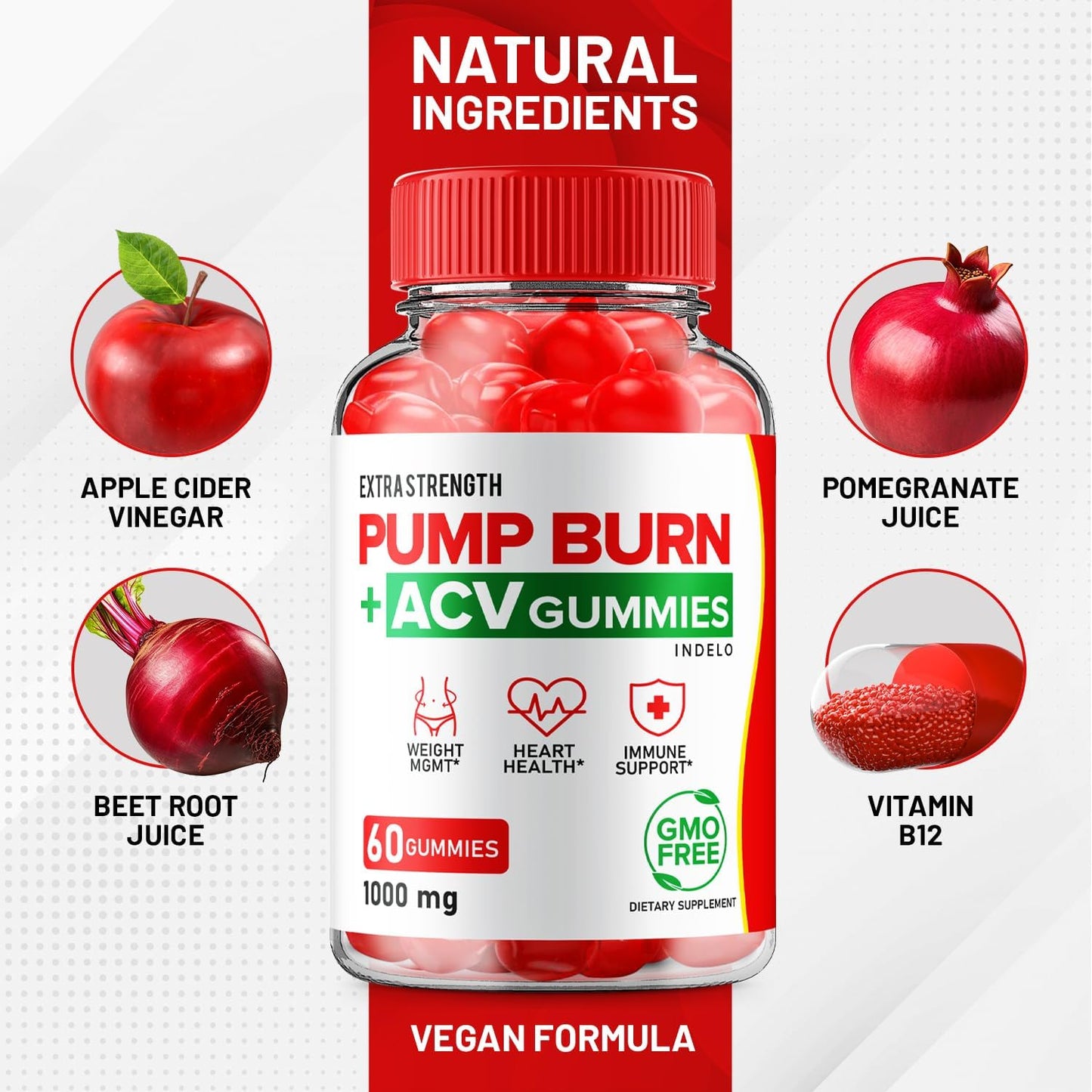 5-Pack of Pump Burn Keto ACV Gummies for Weight Management - Advanced 1000mg Formula with B12 - Reviews