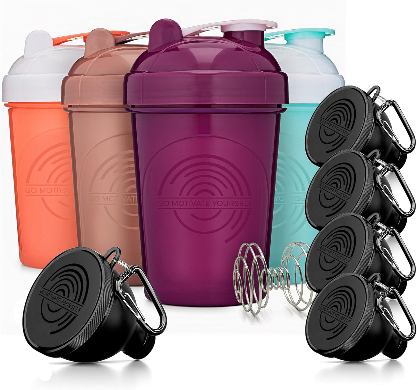 5-Pack Protein Funnels with Carabiner + 4-Pack Shaker Bottles - BPA-Free & Dishwasher Safe Fitness Bundle