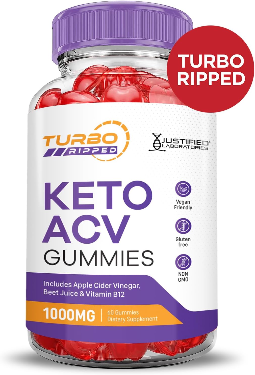 5 Pack Turbo Ripped Keto ACV Gummies - 1000MG Advanced Formula with Pomegranate & B12 - Vegan & Non GMO (300 Gummys)