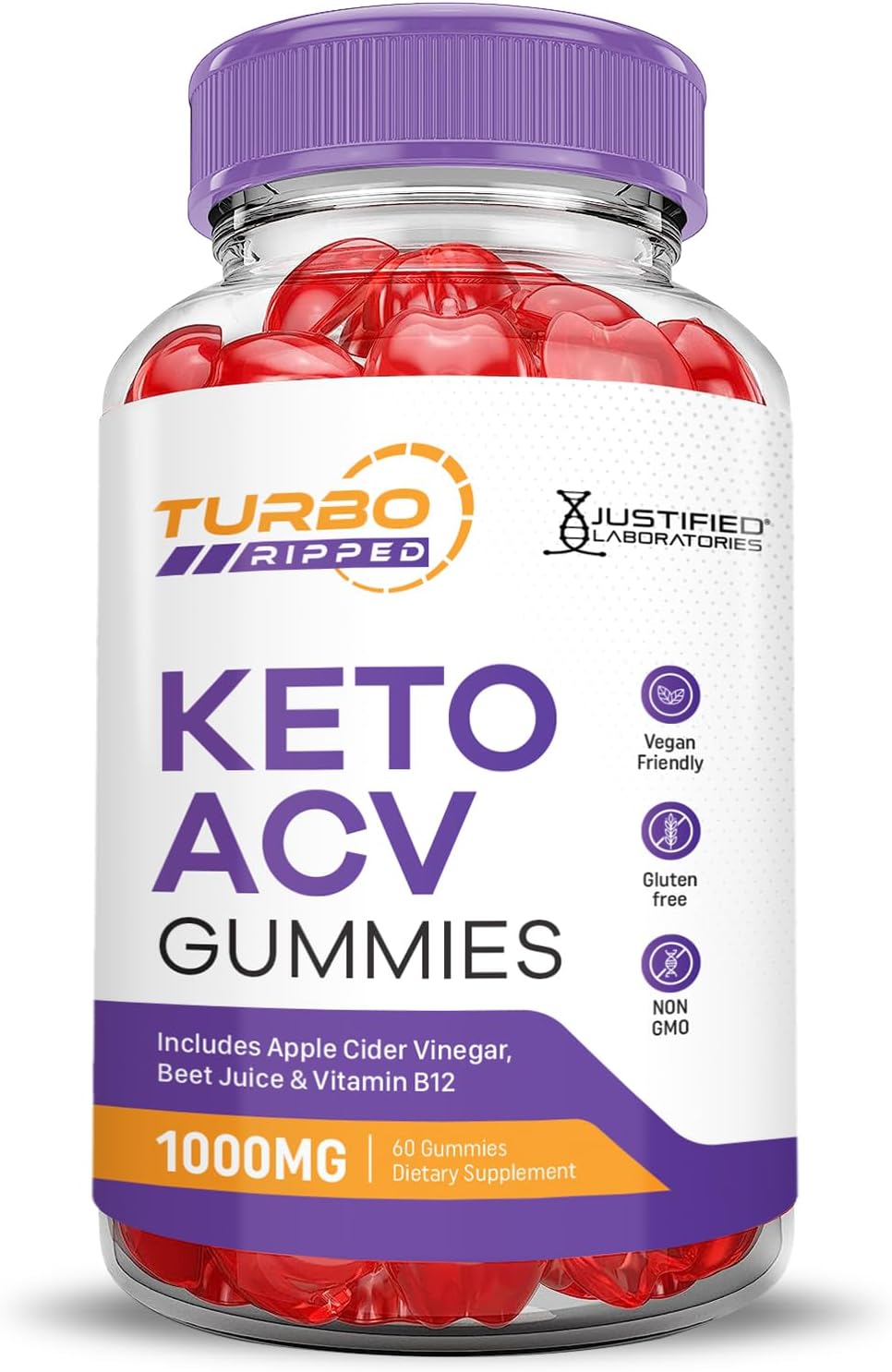 5 Pack Turbo Ripped Keto ACV Gummies - 1000MG Advanced Formula with Pomegranate & B12 - Vegan & Non GMO (300 Gummys)