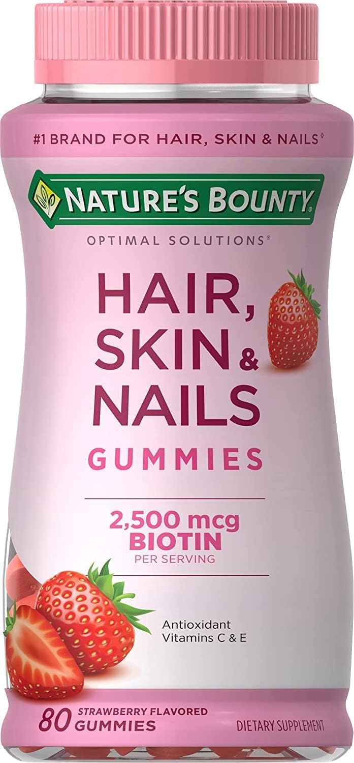 5 Packs of Nature's Bounty Optimal Solutions Hair, Skin & Nails Gummies with Biotin - Strawberry Flavored, Total of 400 Gummies