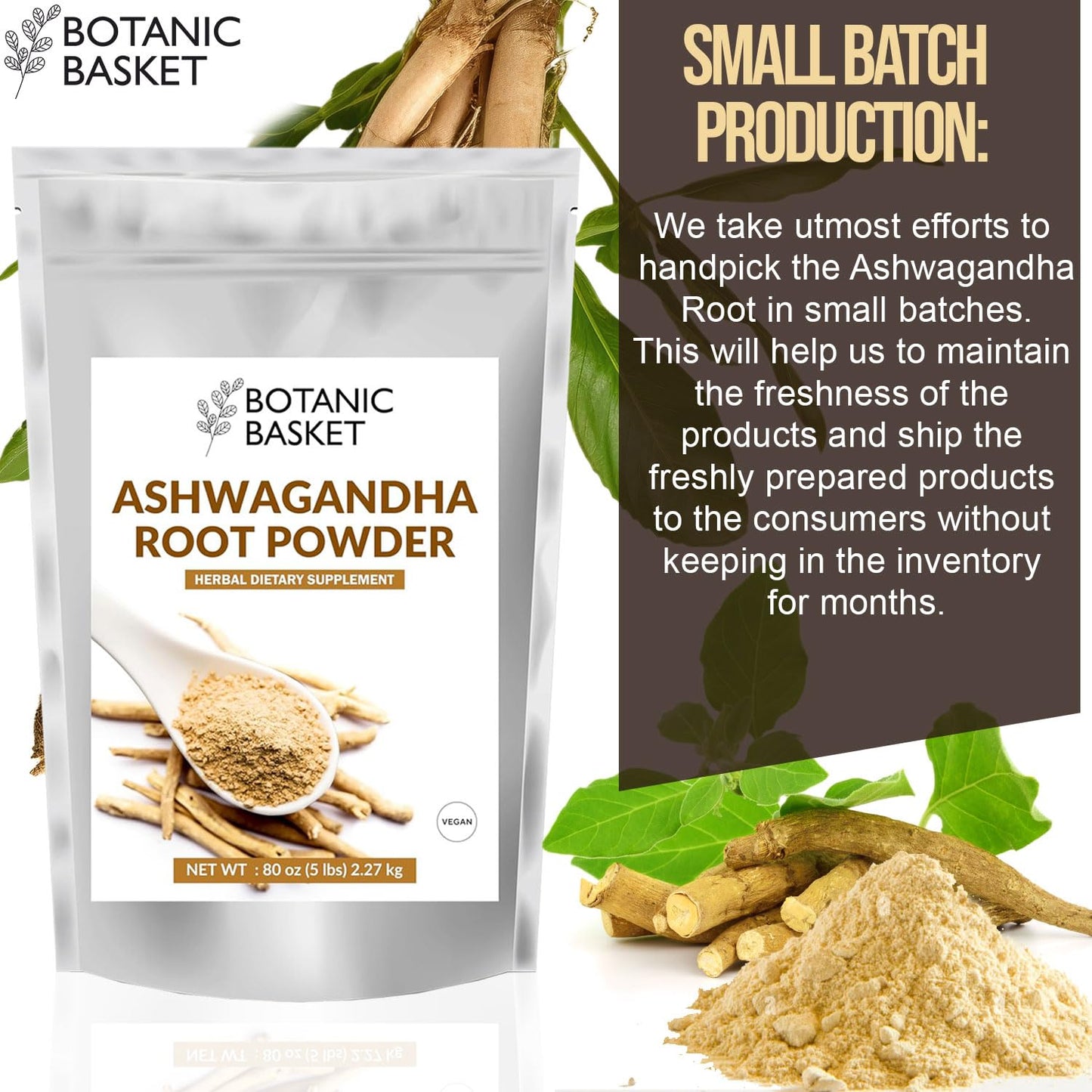 5 Pound Botanic Basket Ashwagandha Root Powder - Pure, No Fillers, No Additives - High Withanolides, Non-GMO, Gluten-Free