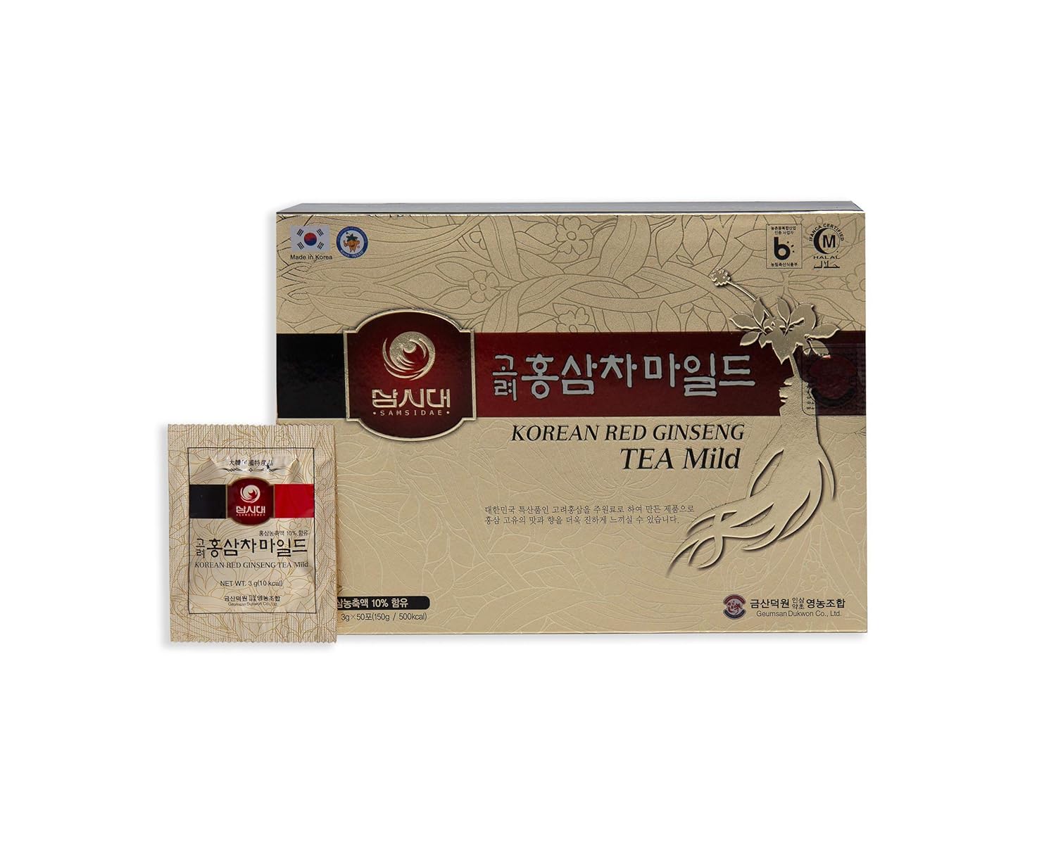 50 Bag Box of SAMSIDAE Korean Panax Red Ginseng Tea for Energy, Memory, and Blood Circulation Boost