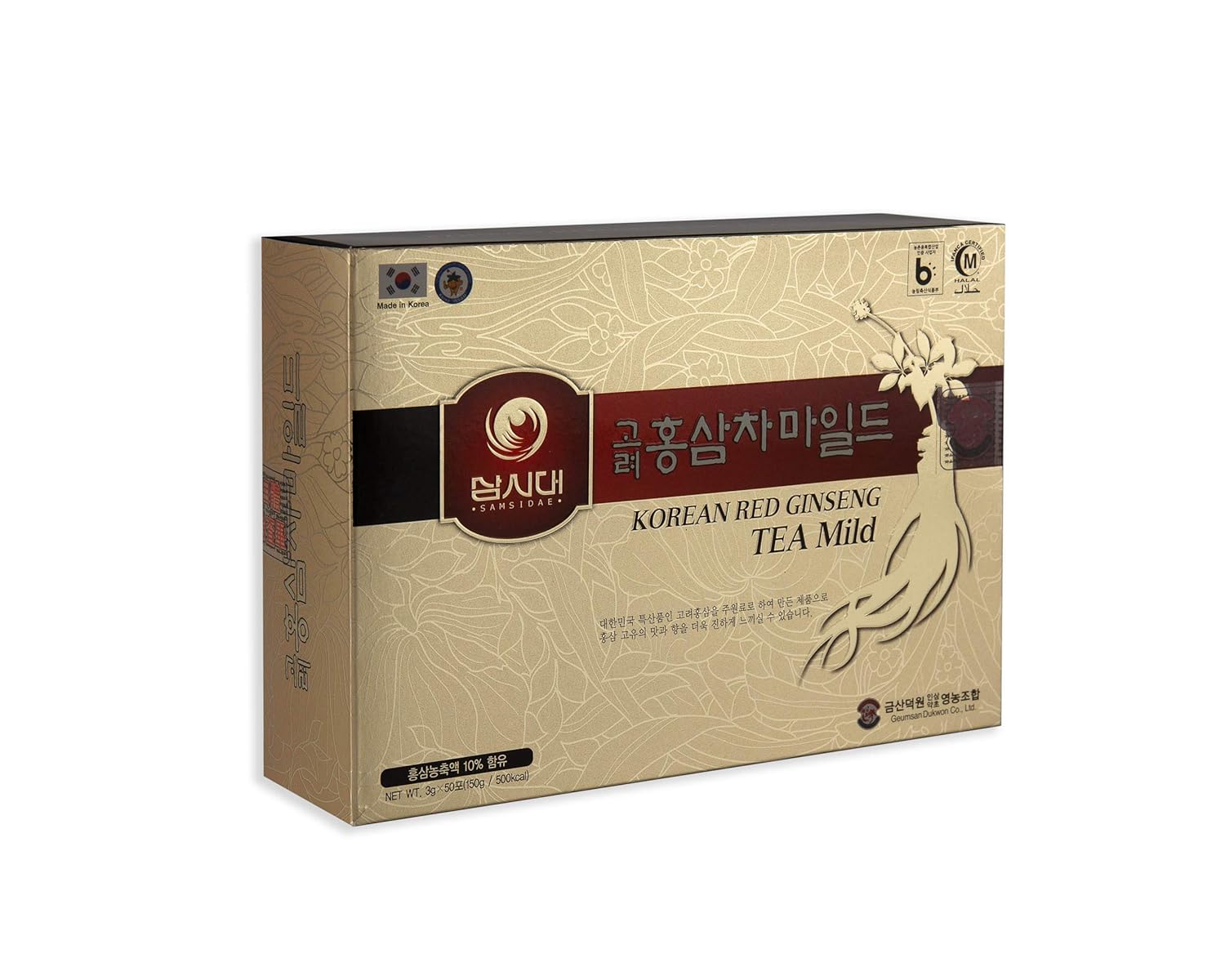 50 Bag Box of SAMSIDAE Korean Panax Red Ginseng Tea for Energy, Memory, and Blood Circulation Boost
