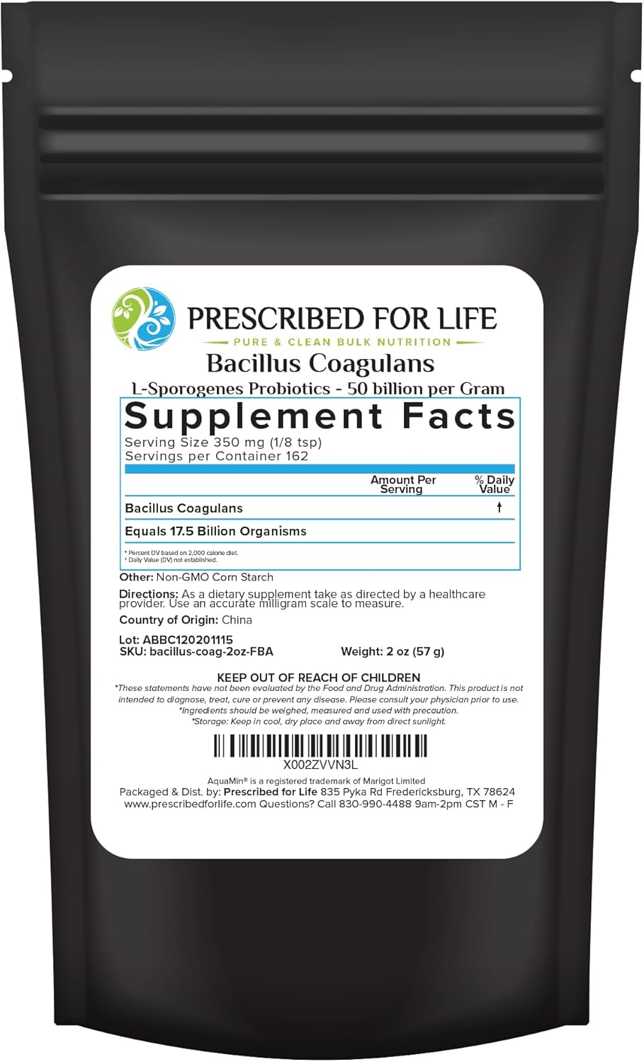 50 Billion CFU Bacillus Coagulans Powder - Gut Health Probiotic Supplement - Shelf Stable Lactobacillus Sporogenes - 2oz