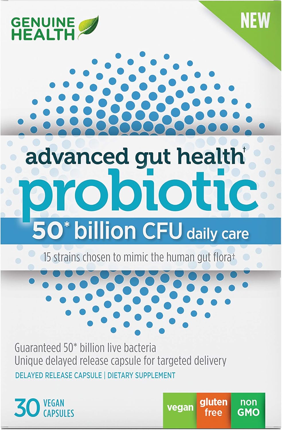 50 Billion CFU Probiotic Capsules for Daily Gut Health - 30 Count, Soy Free, Gluten Free, Vegan