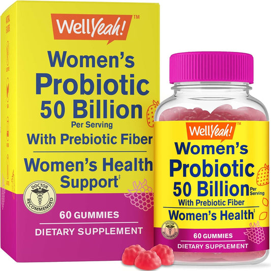 50 Billion Probiotic Gummies for Women - 12 Strains with Prebiotic Fiber - Supports Digestive, Vaginal, Immune Health - Shelf Stable - 60 Gummies
