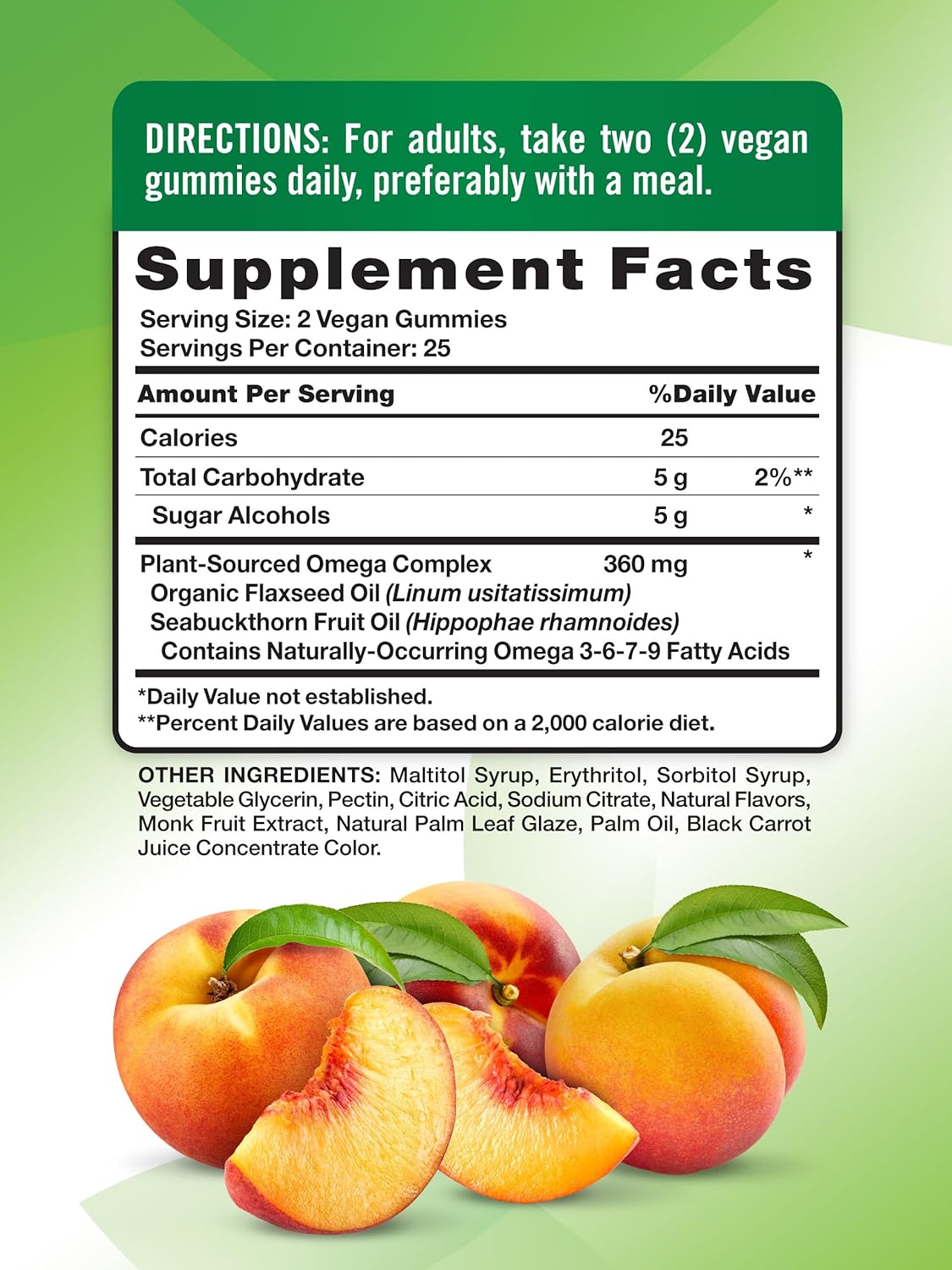 50 Count Nature's Truth Vegan Omega 3679 Peach Gummies - Non-GMO & Gluten Free Supplement