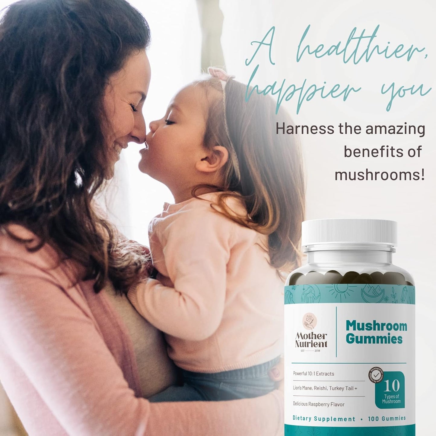 50 Day Supply Mother Nutrient Mushroom Supplement Gummies with Chaga, Reishi, Cordyceps & Lion's Mane - Pure Extract Multi Mushrooms Chewables