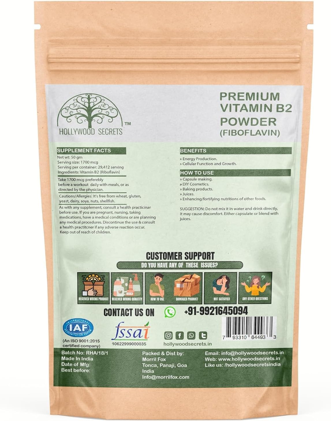 50 GM Vitamin B2 Riboflavin Powder - High Quality Supplement for Energy & Metabolism