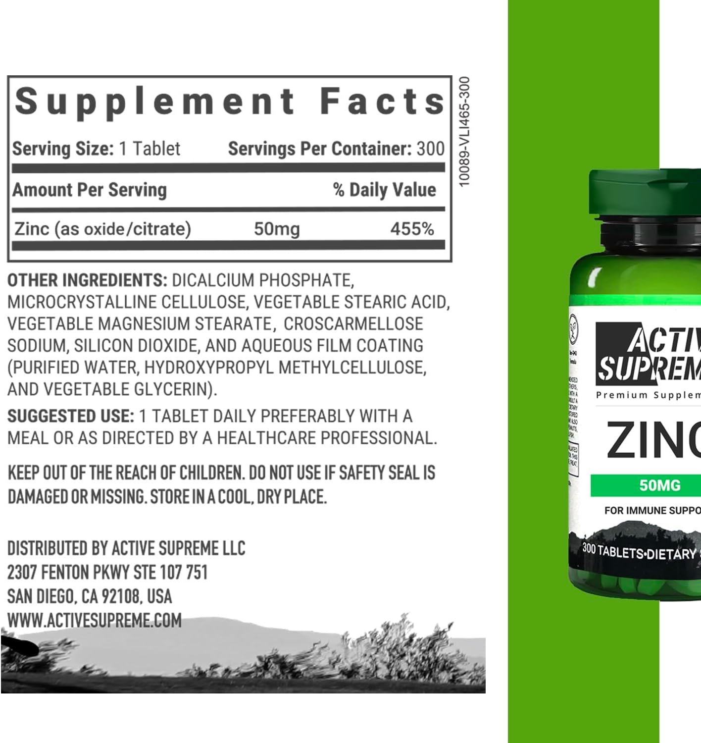 50 mg Active Supreme Zinc Citrate Supplement for Immune System & Reproductive Health Support