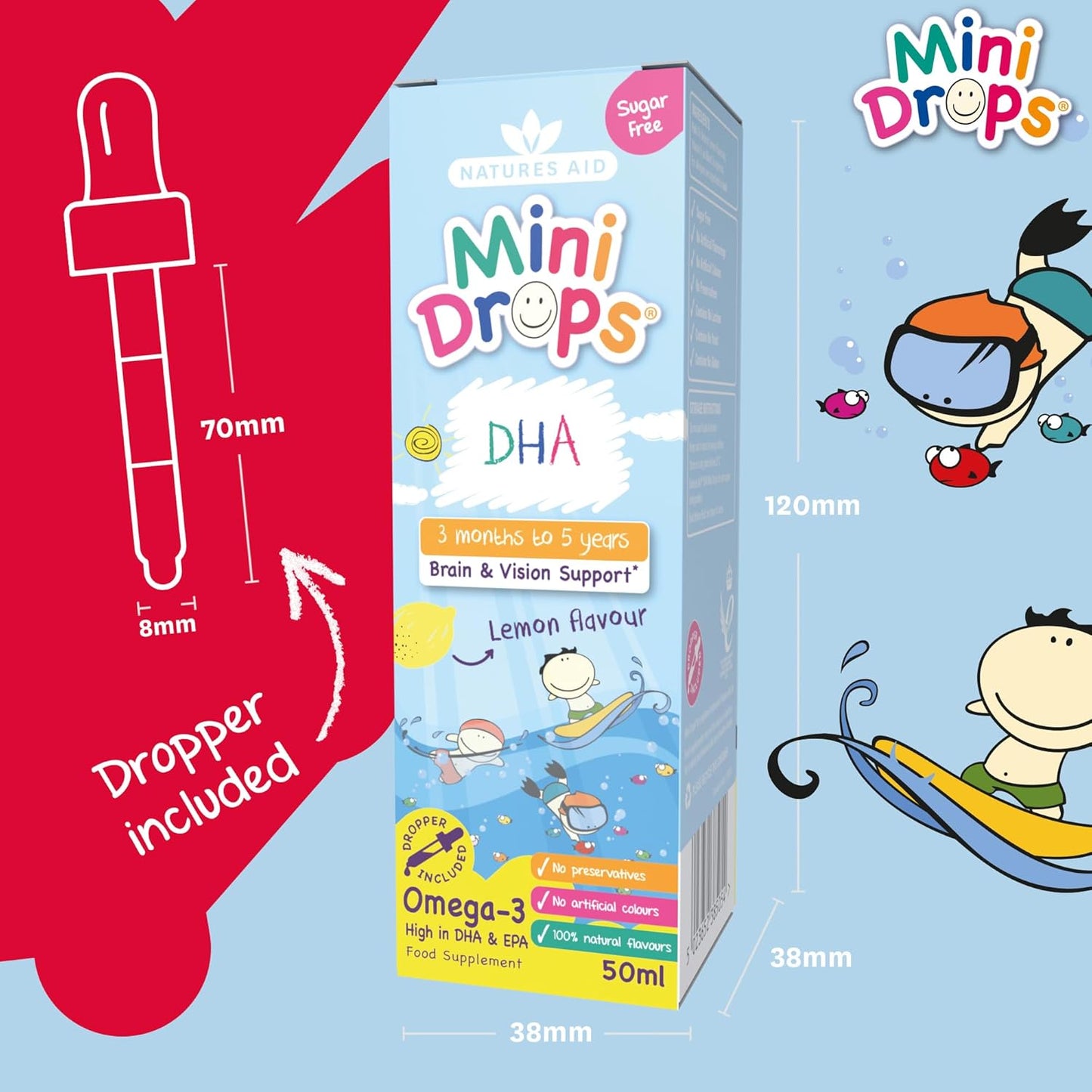 50 ML NATURES AID Childrens DHA Drops: Essential Omega-3 Supplement for Kids