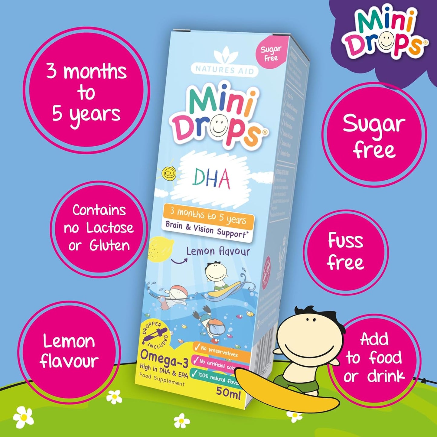 50 ML NATURES AID Childrens DHA Drops: Essential Omega-3 Supplement for Kids