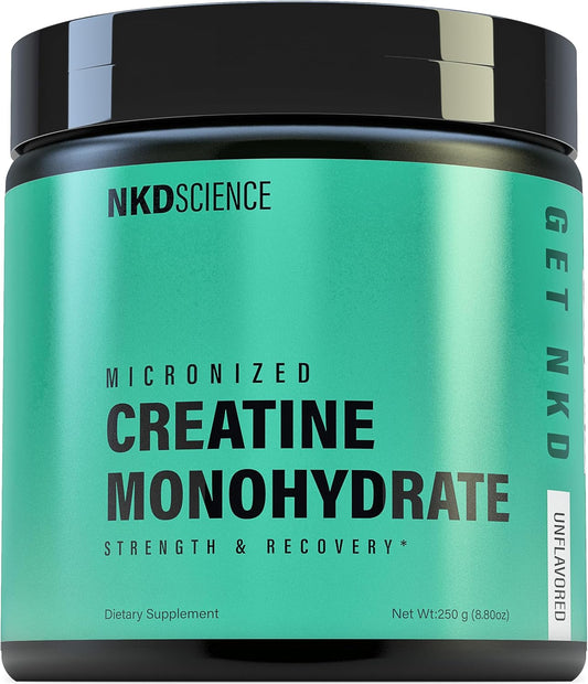 50 Servings of Third Party Tested NKDScience Creatine Monohydrate for Strength and Recovery - 5g per Serving (Unflavored)