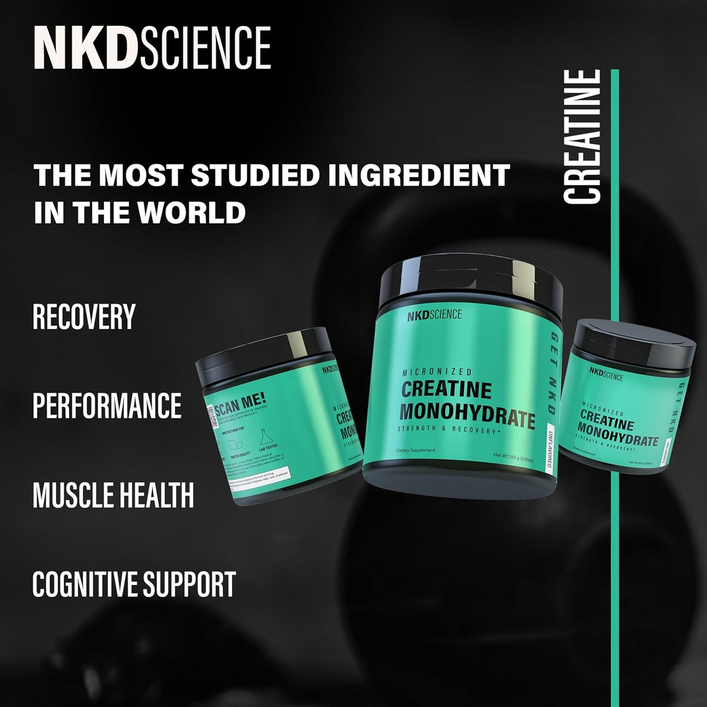 50 Servings of Third Party Tested NKDScience Creatine Monohydrate for Strength and Recovery - 5g per Serving (Unflavored)