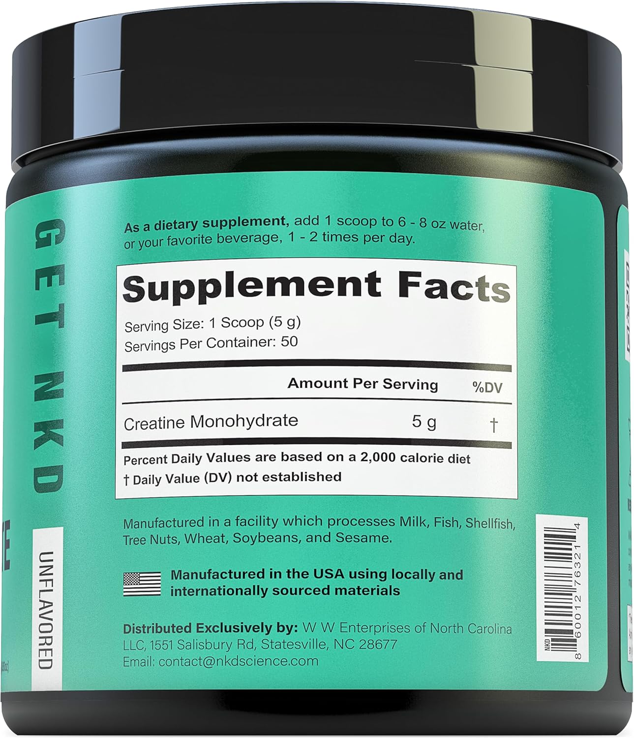50 Servings of Third Party Tested NKDScience Creatine Monohydrate for Strength and Recovery - 5g per Serving (Unflavored)