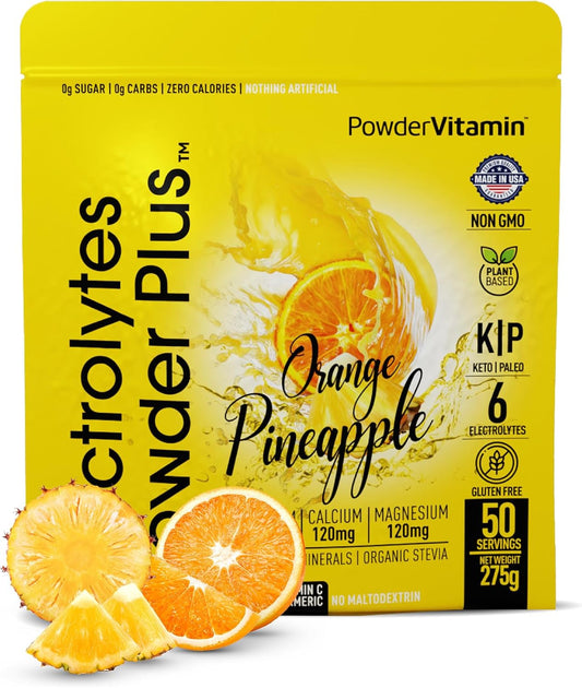50 Servings Powder Vitamin Electrolytes with 0 Calorie Keto Formula - Orange Pineapple Flavor, 1000mg Potassium, 120mg Calcium, 120mg Magnesium for Hydration