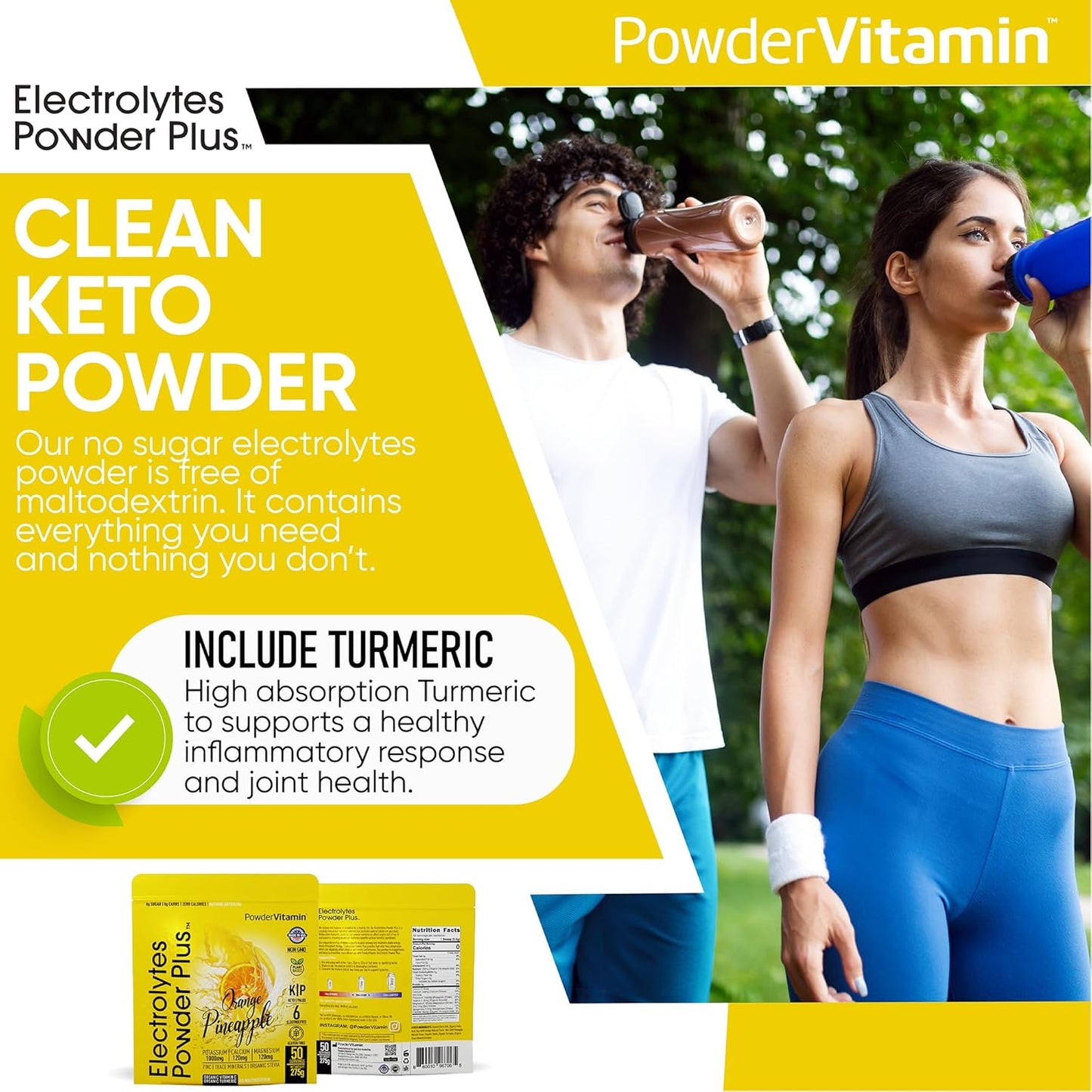 50 Servings Powder Vitamin Electrolytes with 0 Calorie Keto Formula - Orange Pineapple Flavor, 1000mg Potassium, 120mg Calcium, 120mg Magnesium for Hydration
