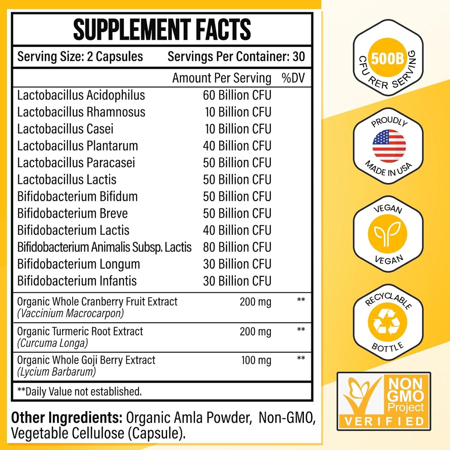 500 Billion CFUs Men's Probiotic with 12 Strains, Turmeric Cranberry & Goji - Gut Health, Digestive Support, Immune Boost & Energy - 60-Day Supply