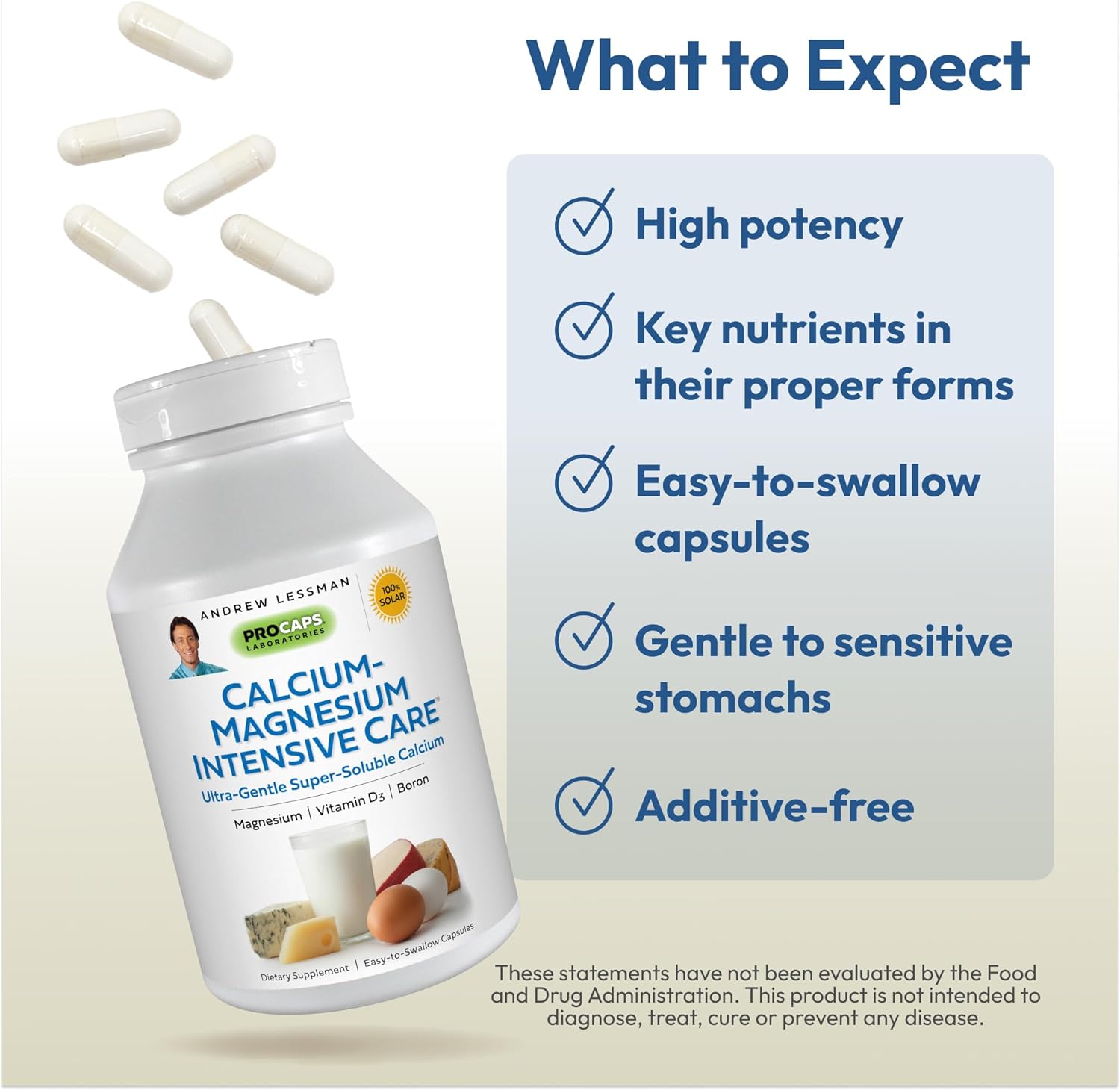 500 Capsules of Andrew Lessman Calcium Magnesium Intensive Care - Essential for Bone & Skeleton Health. Easy-to-Swallow Capsules with Super Soluble Fine Powder. Gentle on Sensitive Stomachs.