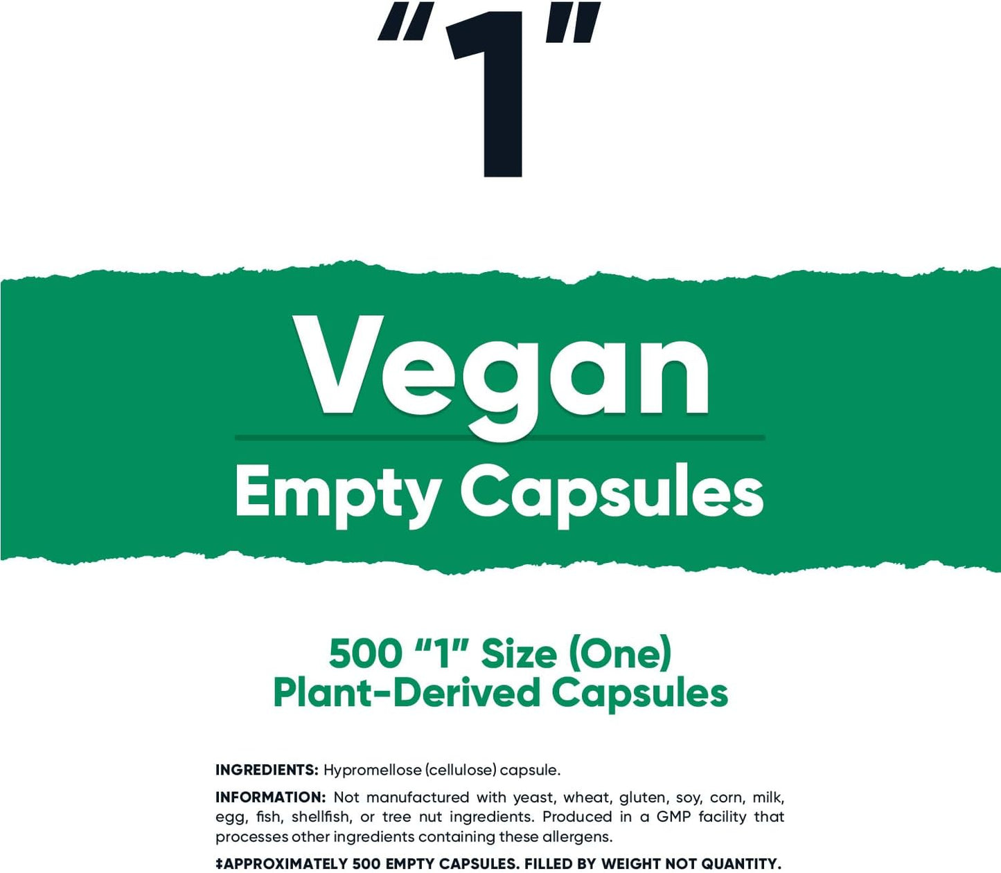 500 Clear Size 1 Vegan Empty Plant-Based Capsules - Nutricost Kosher, Halal, Non-GMO, Soy and Gluten Free