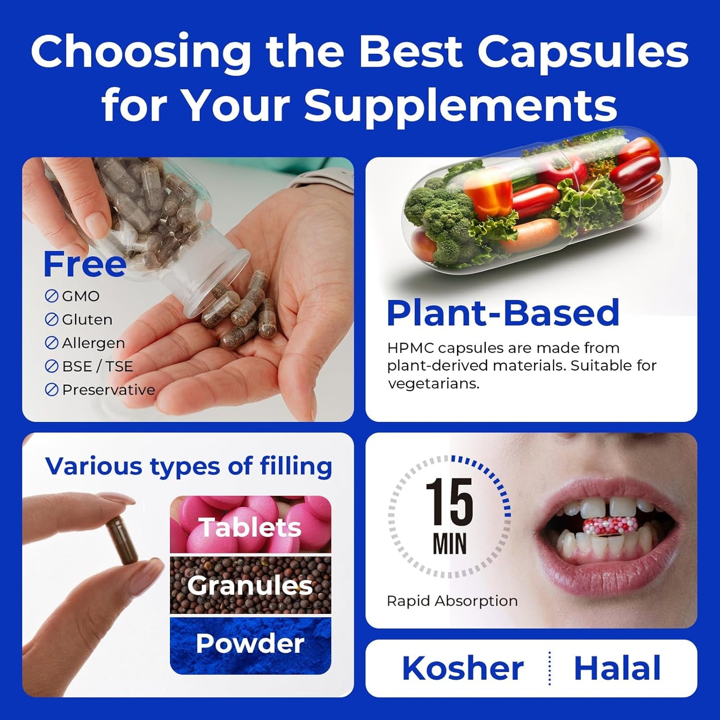 500 Count Size 0 Vegan Capsules for DIY Vegetable Capsule Filling with Micro Lab Spoons