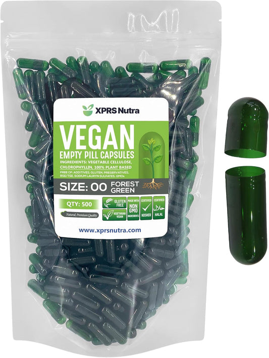 500 Count Size 00 Forest Green Vegan Empty Capsules for DIY Vegetable Filling
