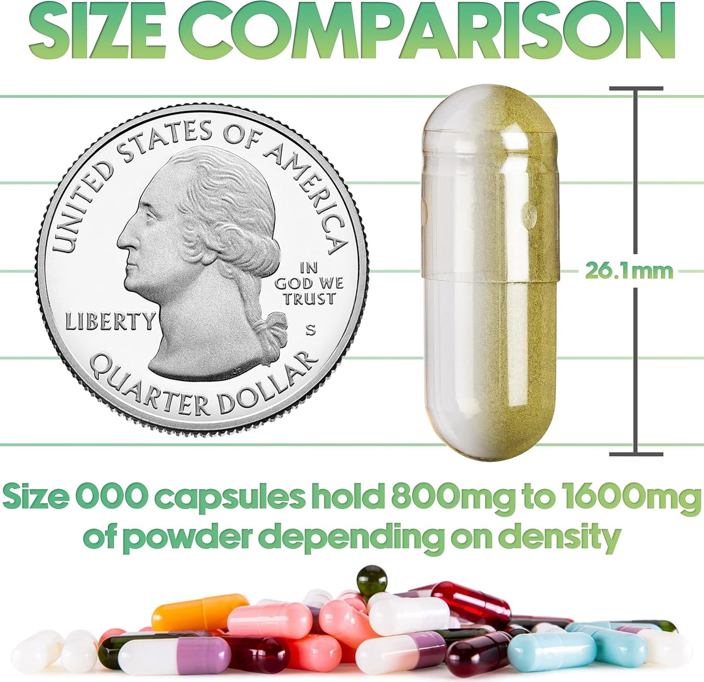 500 Count Size 000 Empty Gelatin Capsules for DIY Supplement Filling - Fillable Green/Yellow Gel Caps Pills by XPRS Nutra