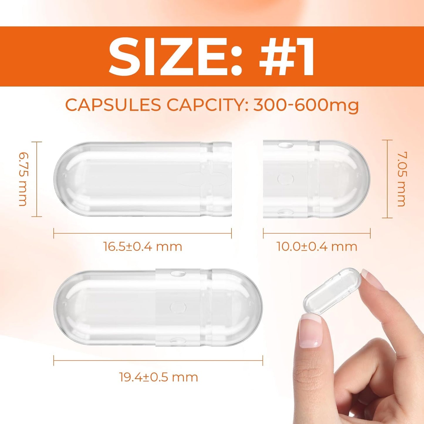 500 Count Size 1 Clear Gelatin Empty Capsules with Micro Lab Spoons - DIY Bovine Pill Capsules for Supplements