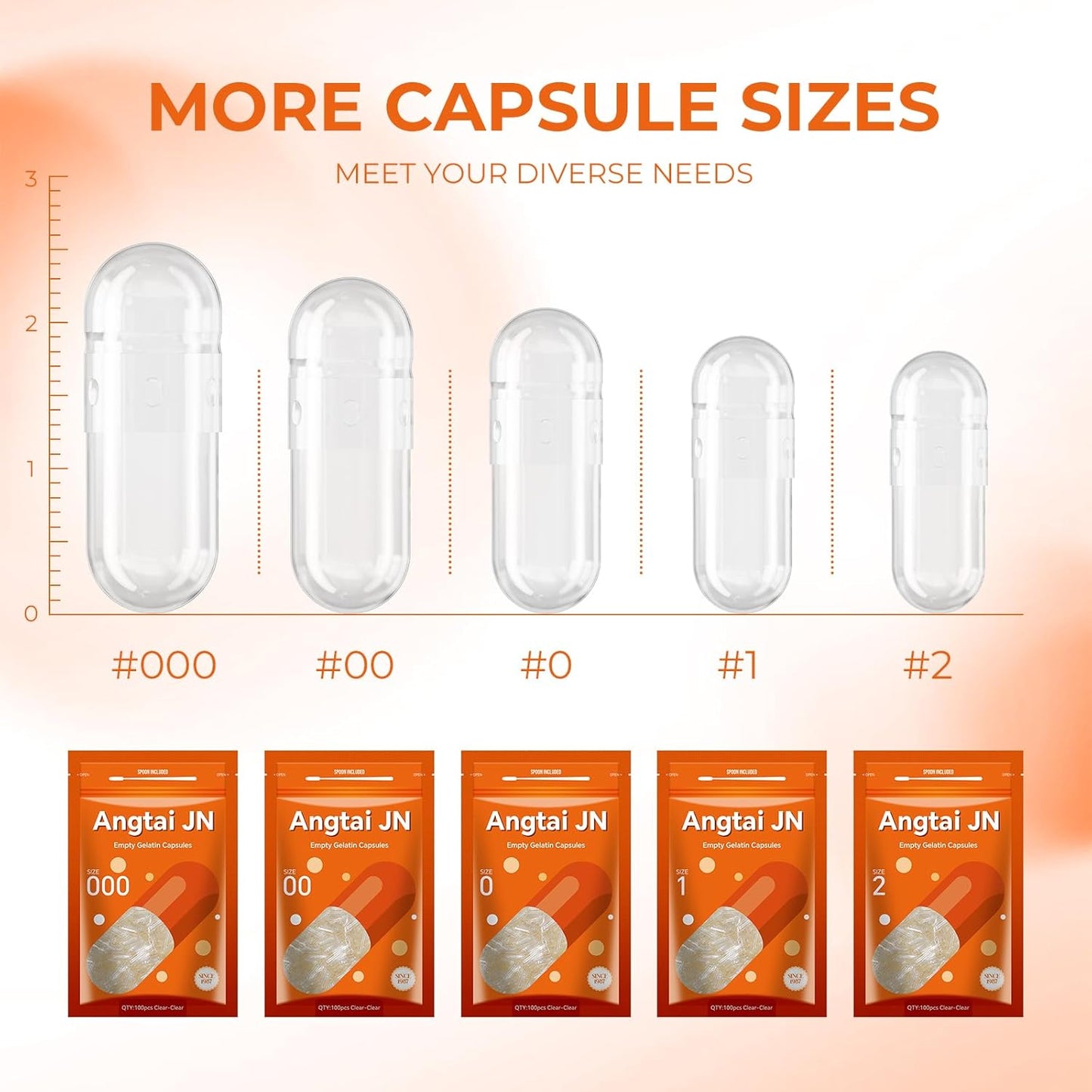 500 Count Size 1 Clear Gelatin Empty Capsules with Micro Lab Spoons - DIY Bovine Pill Capsules for Supplements