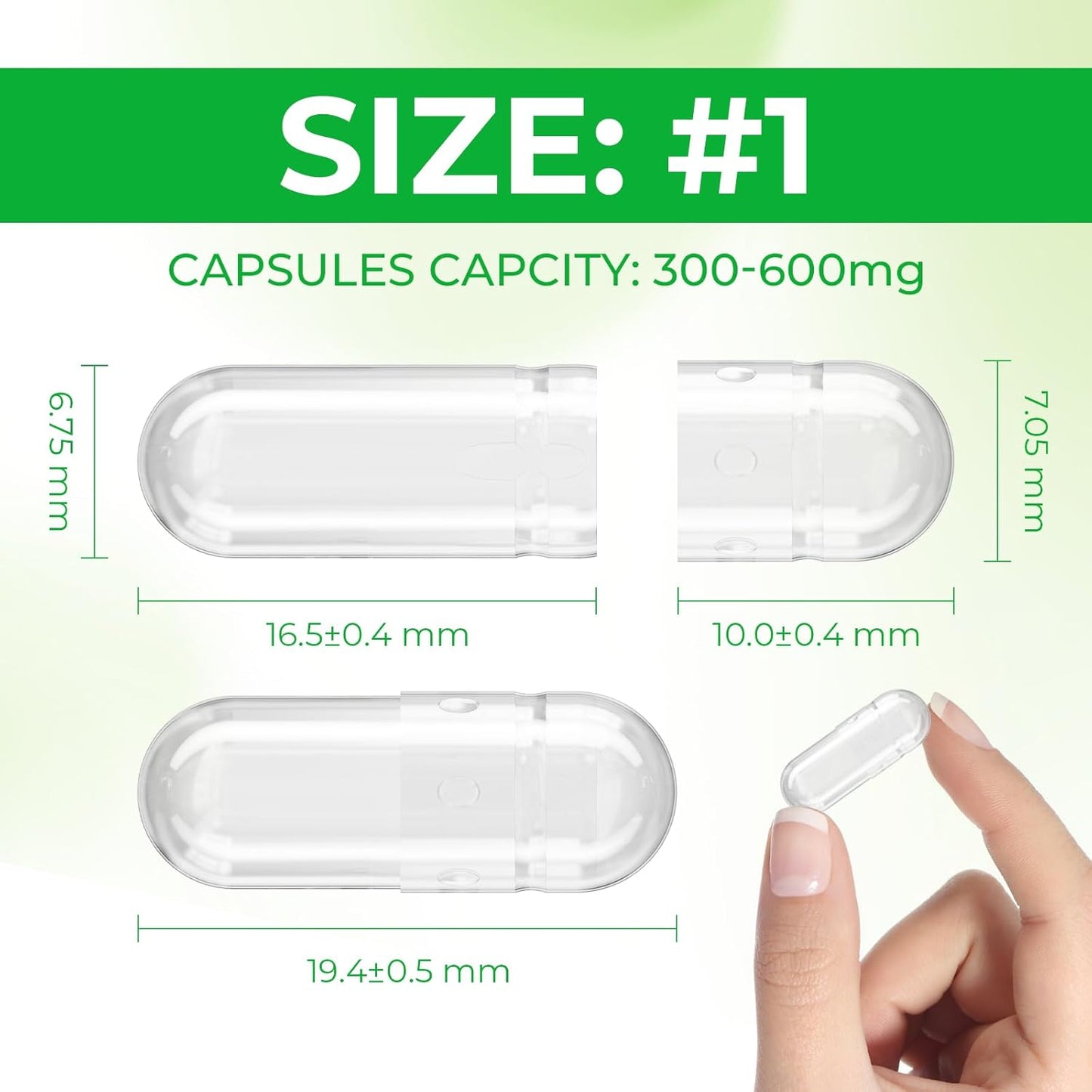500 Count Size 1 Vegan Empty Capsules with Micro Lab Spoons - DIY Veggie Pill Capsules for Custom Supplements