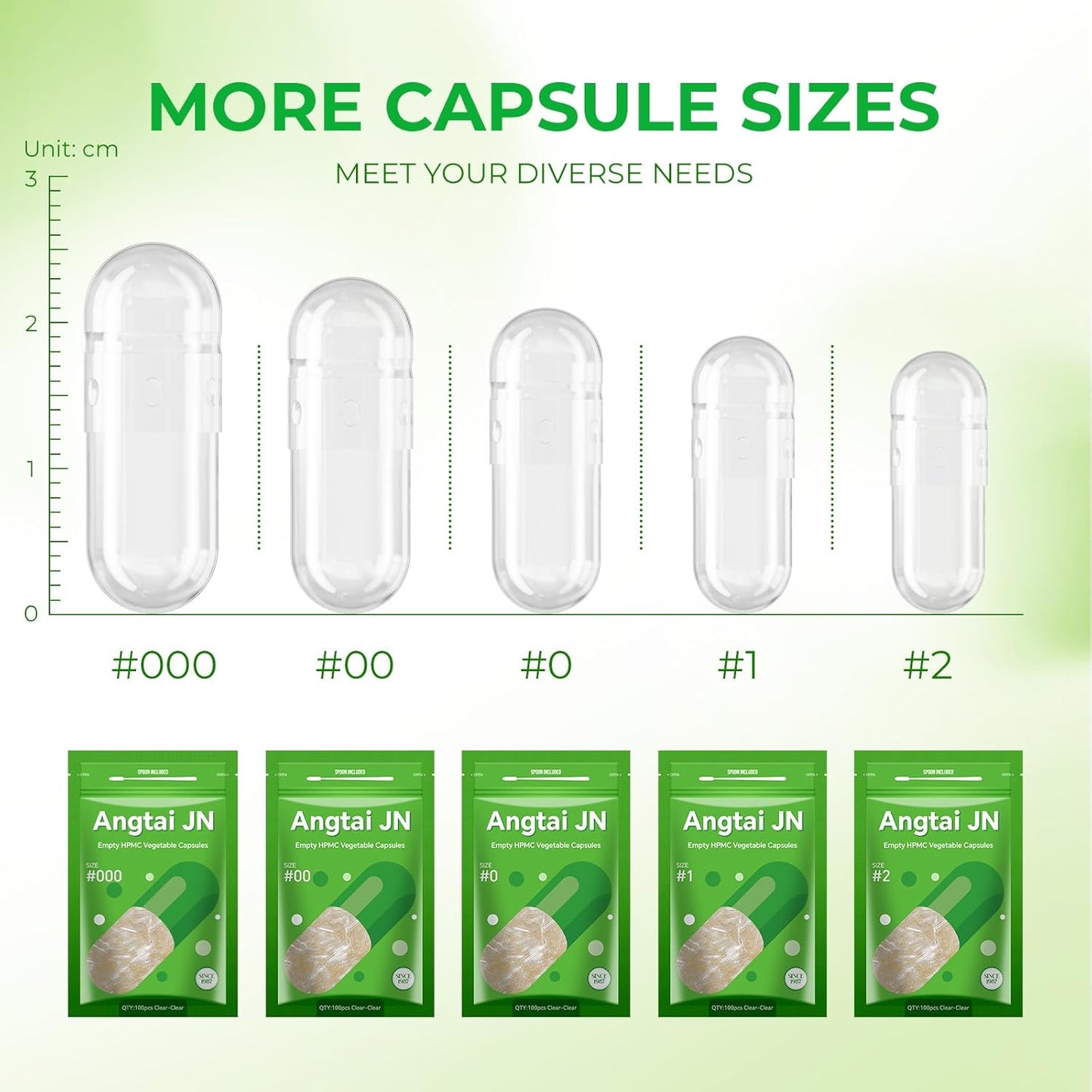 500 Count Size 1 Vegan Empty Capsules with Micro Lab Spoons - DIY Veggie Pill Capsules for Custom Supplements