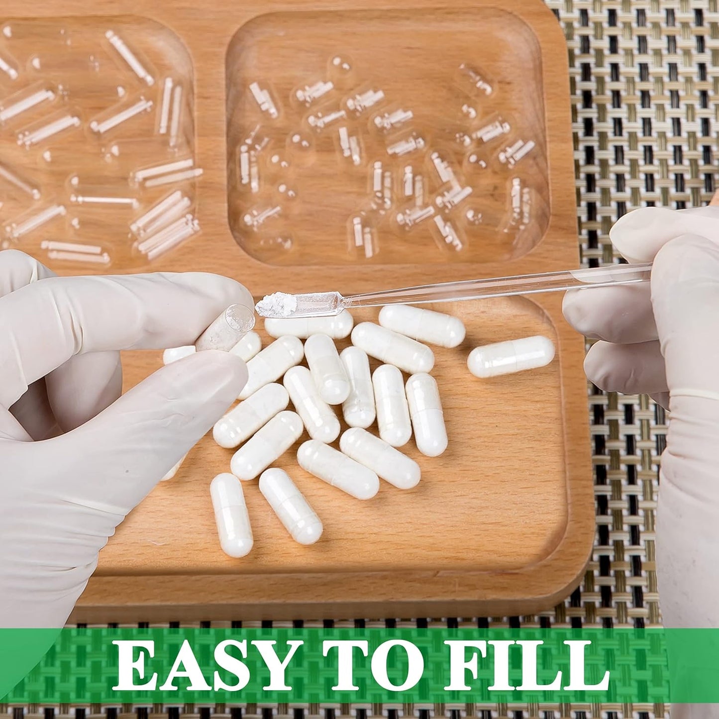 500 Count Vegetarian Size 2 Empty Capsules Bundle with 2 Micro Lab Spoons - Clear Fillable Veggie Pill Capsules for DIY Supplements