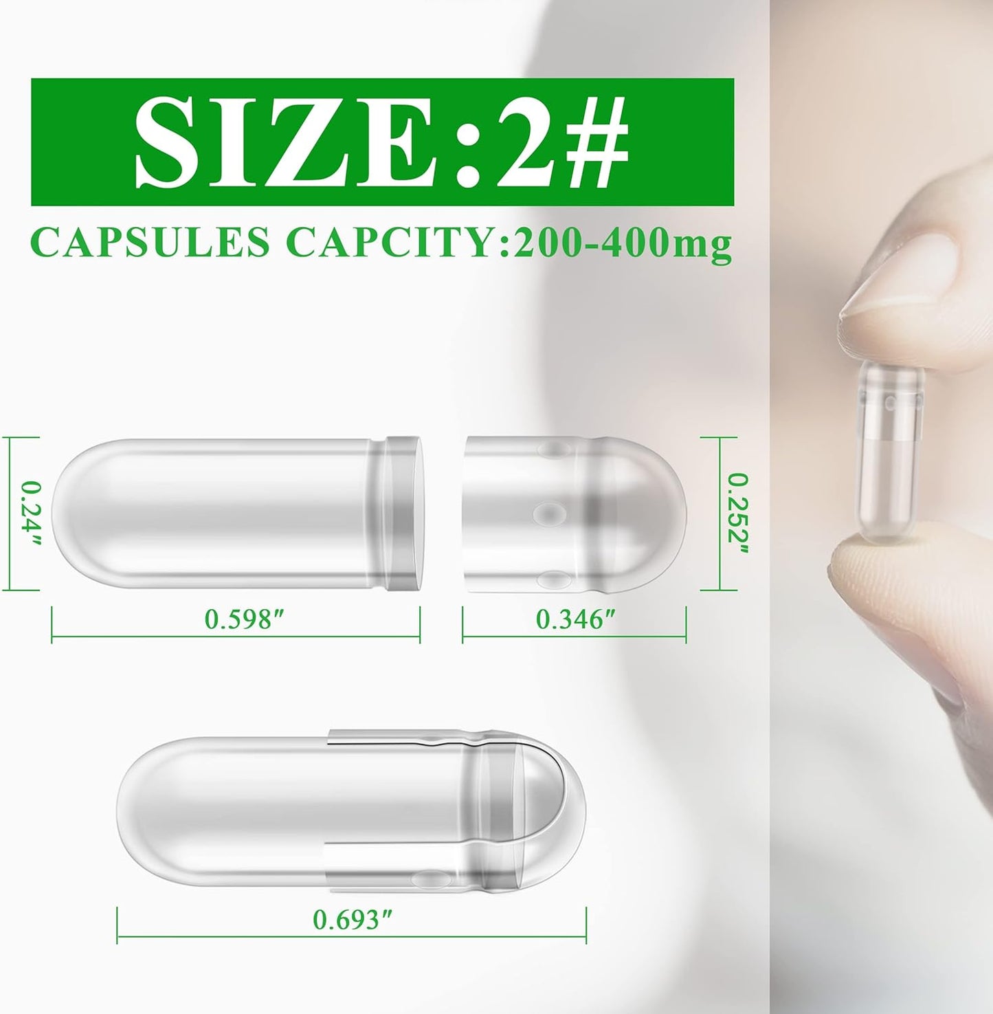 500 Count Vegetarian Size 2 Empty Capsules Bundle with 2 Micro Lab Spoons - Clear Fillable Veggie Pill Capsules for DIY Supplements