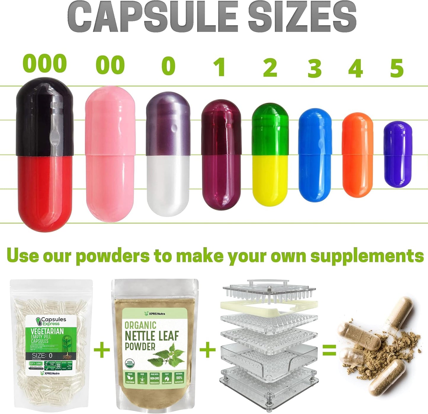 500 Count XPRS Nutra Size 00 Vegan Empty Capsules for DIY Vegetable Filling - White Vegetarian Pill Caps