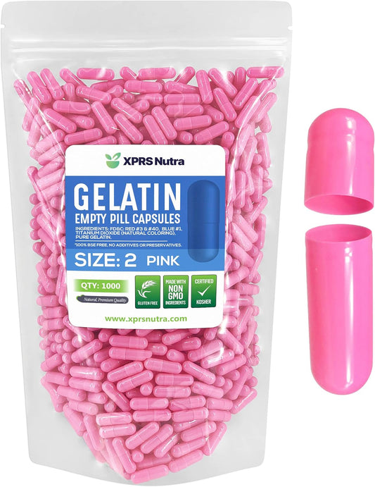 500 Count XPRS Nutra Size 2 Pink Empty Gelatin Capsules - DIY Bovine Pill Capsules - Empty Capsule Filling Kit