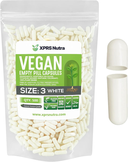 500 Count XPRS Nutra Size 3 Empty Vegan Capsules for DIY Vegetable Capsule Filling
