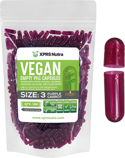 500 Count XPRS Nutra Size 3 Purple Carrot Vegan Empty Capsules for DIY Vegetable Filling