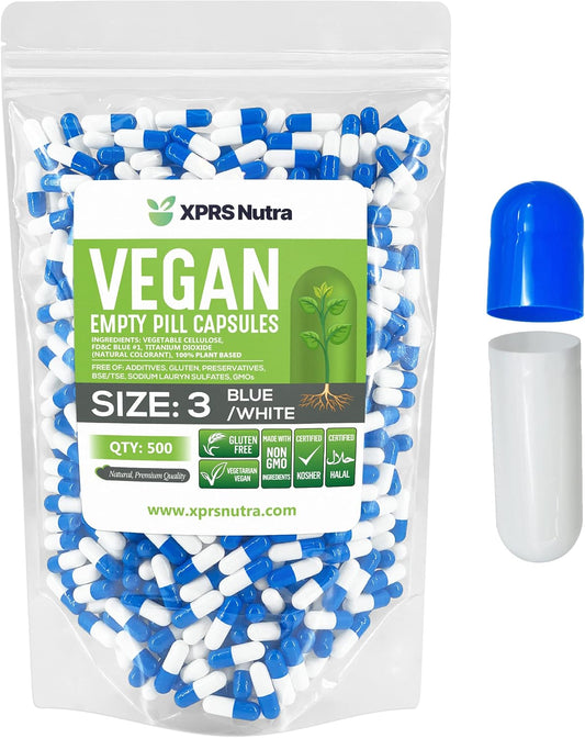 500 Count XPRS Nutra Size 3 Vegan Capsules for DIY Vegetable Filling