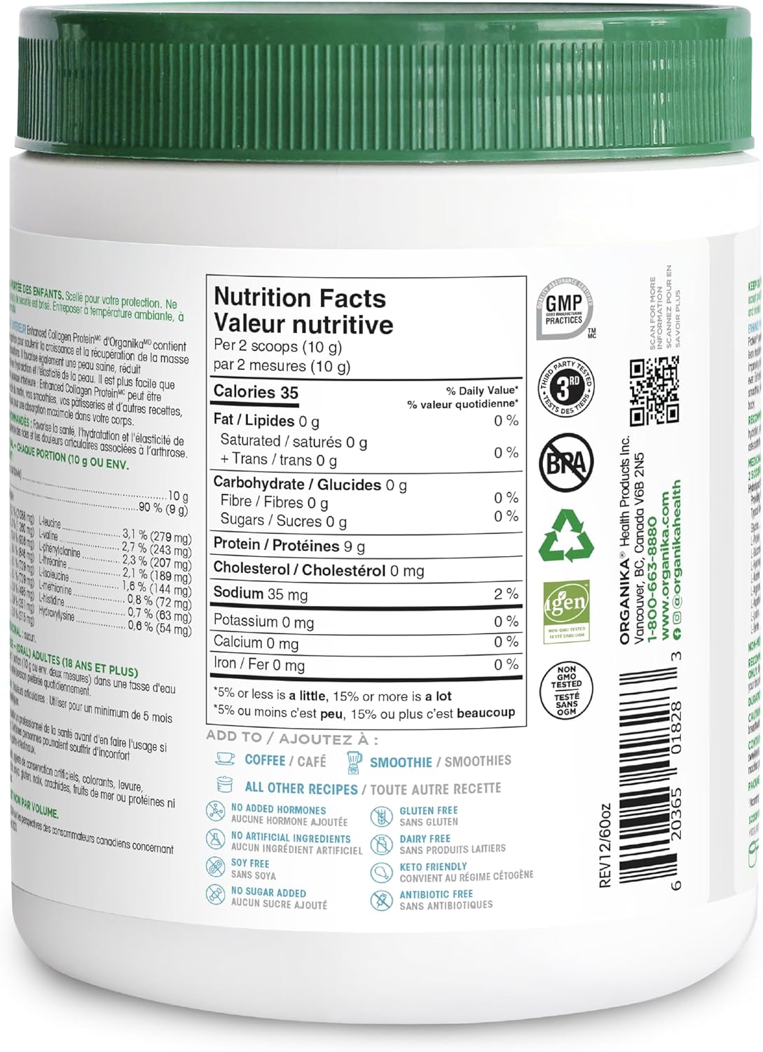 500 GR ORGANIKA Enhanced Collagen Powder for Skin, Hair & Nails Support